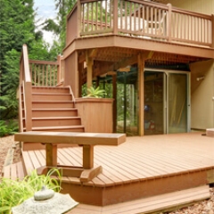 Two tier deck with handrail.